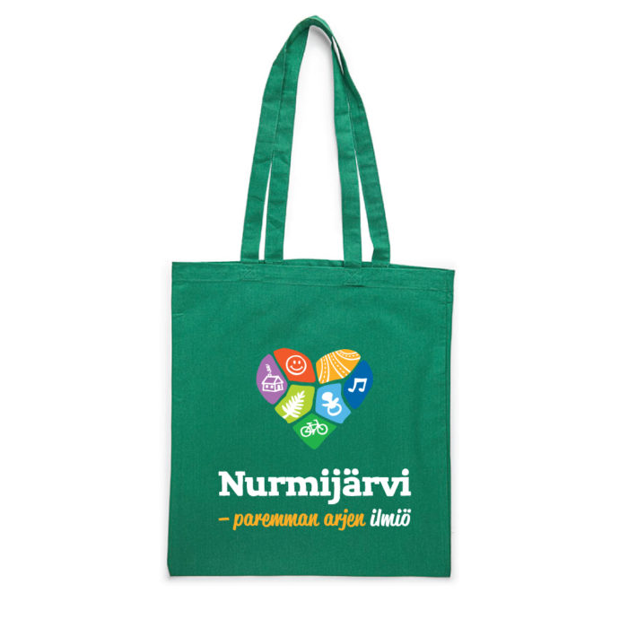 Nurmijärvi puuvillakassi logolla vihreä