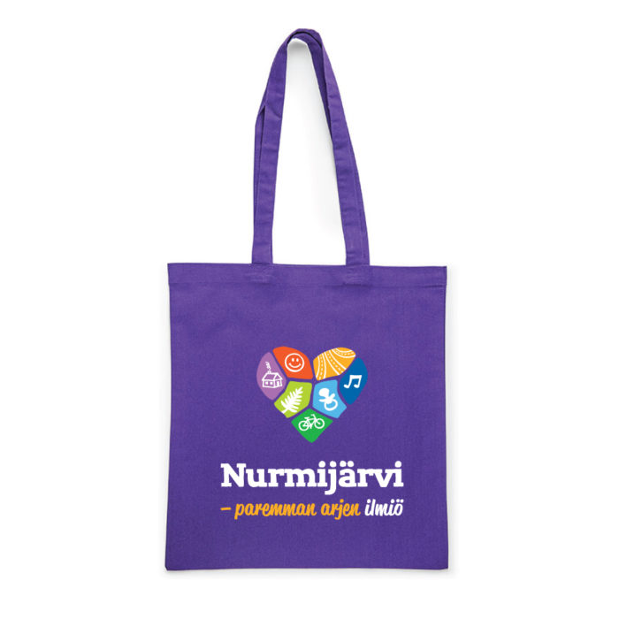 Nurmijärvi puuvillakassi logolla violetti
